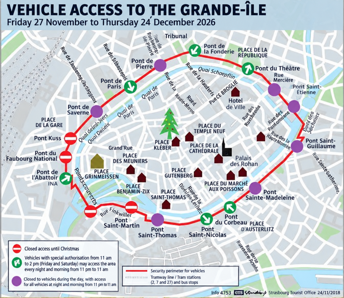 Vehicle access to the Grande Ile (big island, starsbourg city center)